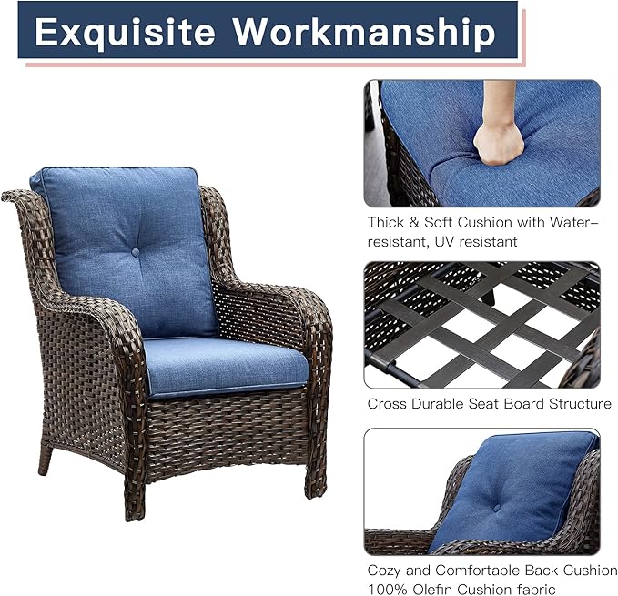 Rilyson Outdoor Wicker Patio Chairs Set of 2: High Back, Deep Seating, Wide Armrest, Thick Comfort Cushions - Photo 5