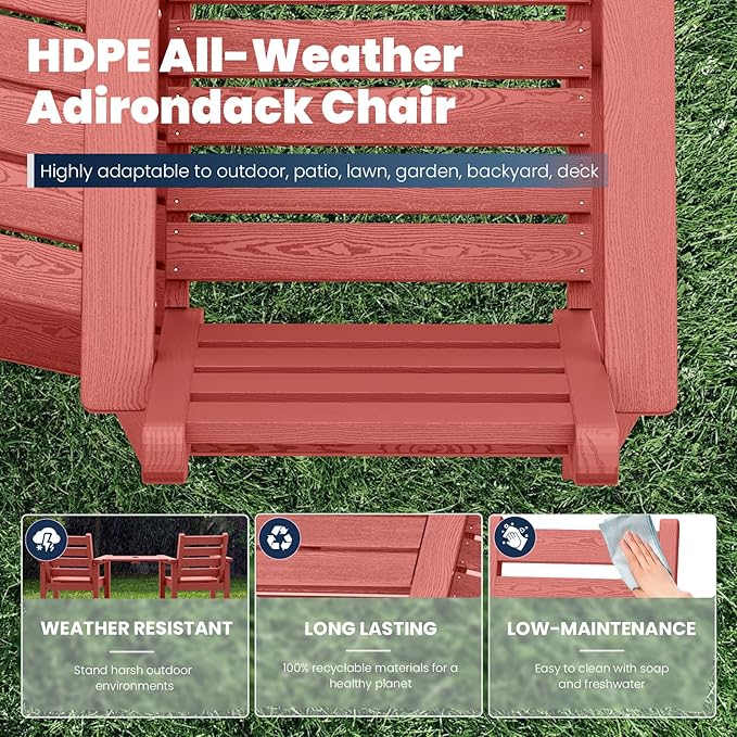 PLUUV Tall Adirondack Chairs Set of 2, All Weather HDPE Poly Bar Height Balcony Adirondack Chair with Removable Double Connecting Trays, Outdoor Adirondack Barstools for Deck, Patio, Yard, Pool, Lawn