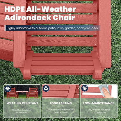 PLUUV Tall Adirondack Chairs Set of 2, All Weather HDPE Poly Bar Height Balcony Adirondack Chair with Removable Double Connecting Trays, Outdoor Adirondack Barstools for Deck, Patio, Yard, Pool, Lawn