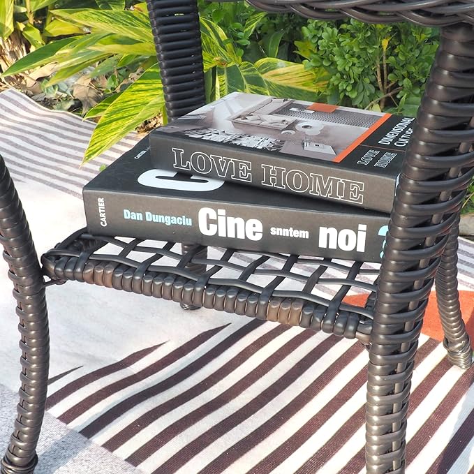BABYLON Indoor Outdoor Coffee Table, All-Weather Wicker Tempered Glass Top Side Table, Indoor Outdoor Patio End Table with Storage Space, 20''x 20''x20''