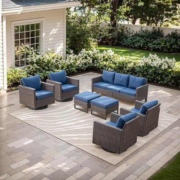 Rilyson Wicker Outdoor Patio Furniture Set - 7 Piece Patio Conversation Set with 4 Swivel Rocker Chairs - Photo 1