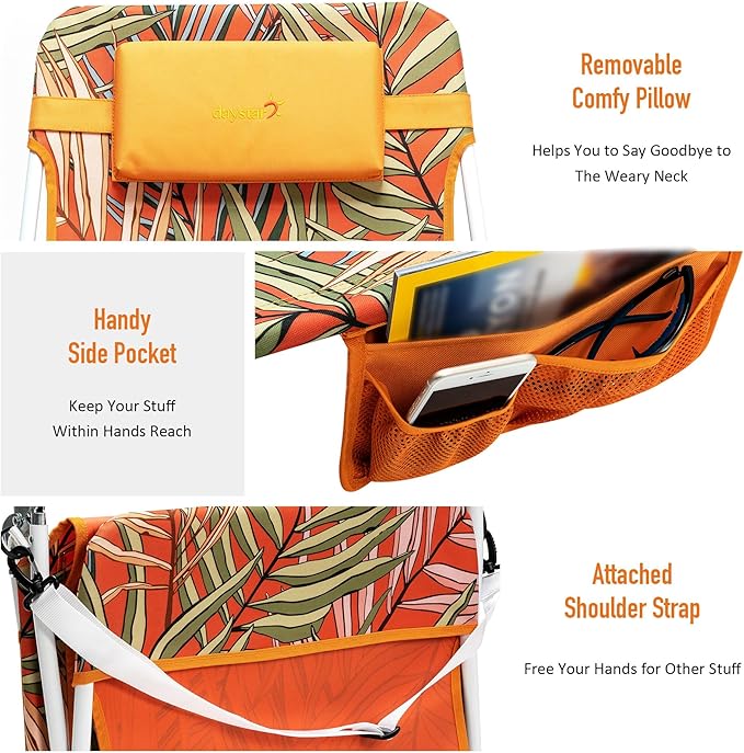 daystar SunnyFeel Beach Lounge Chair, Backpack Reclining Beach Chairs Lay Flat, Face Down Tanning Chair - Photo 5