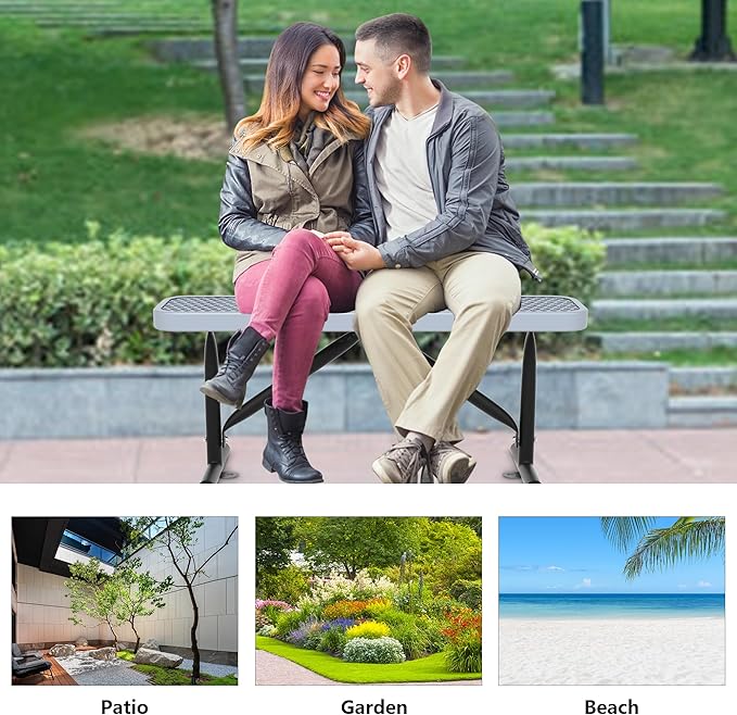 4FT Metal Park Bench for Outside, All-Weather Thermoplastic Coating Outdoor Bench with Anchor, Commercial Heavy Duty Benches for Shopping Malls, Stores, Parks, Patios, Decks, Grey