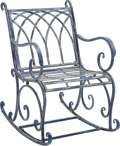 SAFAVIEH Outdoor Collection Medrano Victorian Mossy Blue Wrought Iron Rocking Chair
