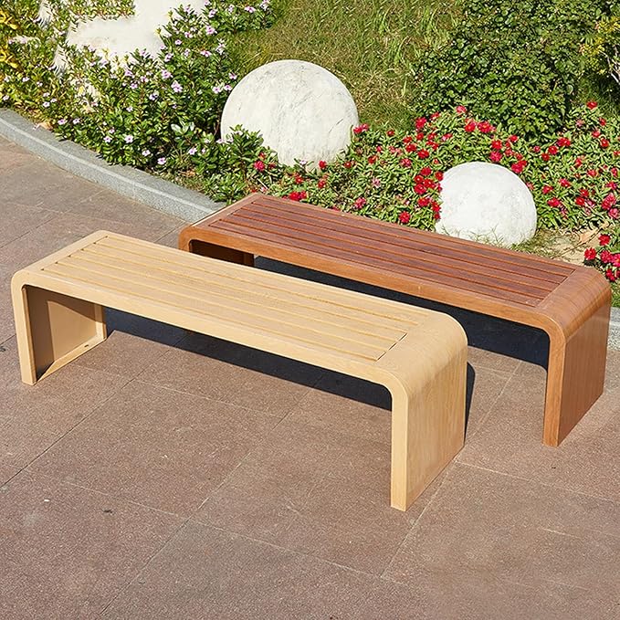 2-Person Outdoor Bench, Metal Garden Benches, Waterproof Garden Seat Slatted Bench, Rectangular Dining Seat for Yard, Park and Balcony(Brown,120x40x45cm/47x16x18in)