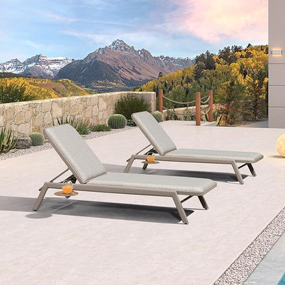 PURPLE LEAF Patio Chaise Lounge Outdoor Set of 2 with Cushion Aluminum Tanning Chair Lounge Adjustable Reclining Set Champagne