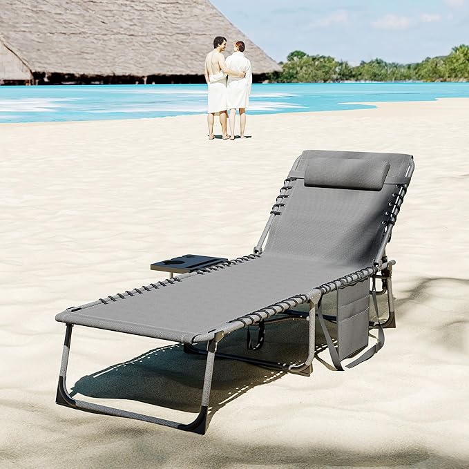 Outsunny Folding Chaise Lounge Chair Outdoor Tanning Chair with Side Table - Photo 8