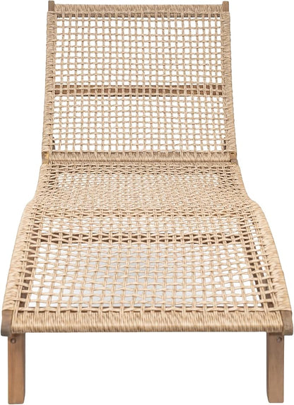 Scott Living Amalfi Acacia Wood Chaise Lounge Chair Outdoor, Wicker Patio Chaise Lounge, Outdoor Sun Lounger, Poolside Seating, Light Teak