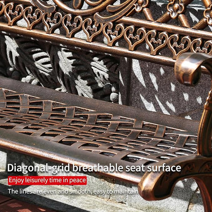 51" Outdoor Bench Garden Bench Cast Aluminum Bench with Floral Back Metal Front Porch Benches for Yard Patio Entryway Park (Red Copper)