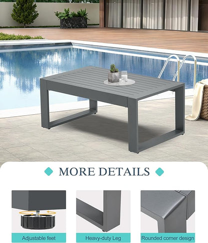 BPS Aluminum Outdoor Patio Furniture Coffee Table, Modern Rectangle All-Weather Patio Metal Coffee Side Table, for Balcony, Garden, Indoor or Outdoor Use