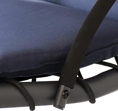 Sunnydaze Floating Chaise Lounger Swing Chair with Umbrella Canopy - Curved Steel Hammock Lounge Chair with Cushion and Pillow - Removable Cushion and Umbrella Shade - 82-Inch Tall - Navy Blue