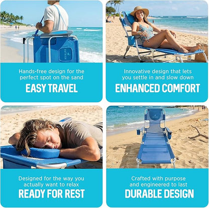 Ostrich the Margate Chaise Lounge, Facedown Pool Tanning Chair, Portable Outdoor Lounger for Beach and Camping, Breathable Mesh Fabric, Blue
