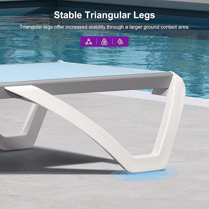 PURPLE LEAF Patio Chaise Lounge Chair Set of 3 Outside Aluminum Plastic Stackable Tanning Chairs for Pool Sunbathing Beach Deck Outdoor Lounger, Light Blue