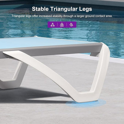 PURPLE LEAF Patio Chaise Lounge Chair Set of 3 Outside Aluminum Plastic Stackable Tanning Chairs for Pool Sunbathing Beach Deck Outdoor Lounger, Light Blue