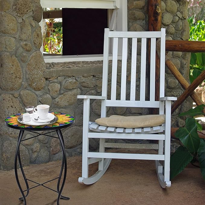 VCUTEKA Sunflower Outdoor Side Table, Mosaic Design, Small Glass Top, Round, Patio Side Table, Balcony Coffee Table - Photo 4