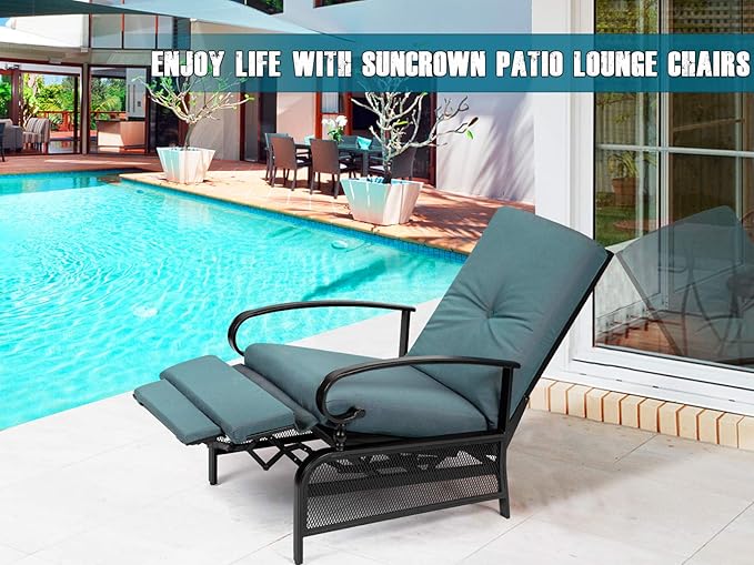 SUNCROWN Outdoor Recliner Chair Patio Adjustable Relaxing Chairs Outdoor Metal Furniture Chair with Thick - Photo 7