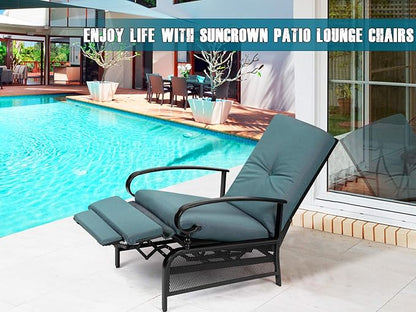 SUNCROWN Outdoor Recliner Chair Patio Adjustable Relaxing Chairs Outdoor Metal Furniture Chair with Thick Cushion(Peacock Blue)