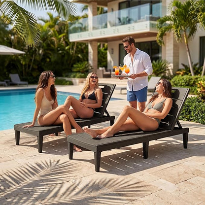Homall Patio Chaise Lounge Chairs Set of 2, Outdoor Lightweight Lounge Chairs, 5 Position Adjustments Backrest for Outside Pool, Garden, Patio and Beach, Deep Brown