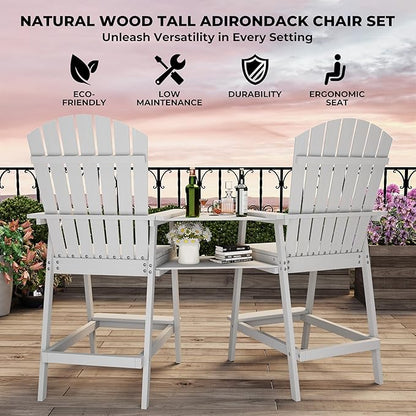 Outdoor Adirondack Barstools with Connecting Tray, Tall Adirondack Chairs Bar Chairs for Deck, Balcony, Backyard, Patio Bar Stool Chair with High Back, Bar Height Adirondack Chairs Set of 2