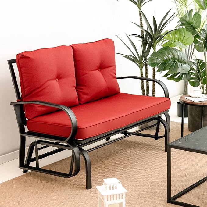Tangkula 2-Person Outdoor Glider Bench, Swing Seat Bench with Seat & Back Cushions, Sturdy Rustproof Steel Frame - Photo 5