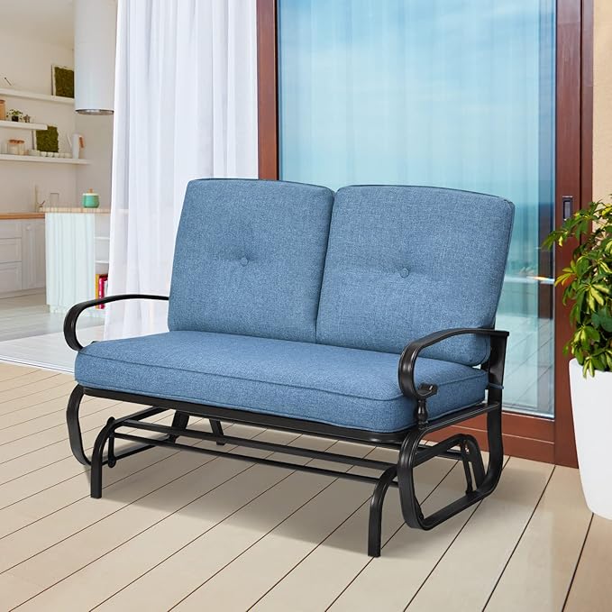 Giantex Outdoor Glider Bench, Patio Loveseat with Cushions, 440 Lbs Capacity, 2-Person Outdoor Rocking Chair - Photo 7