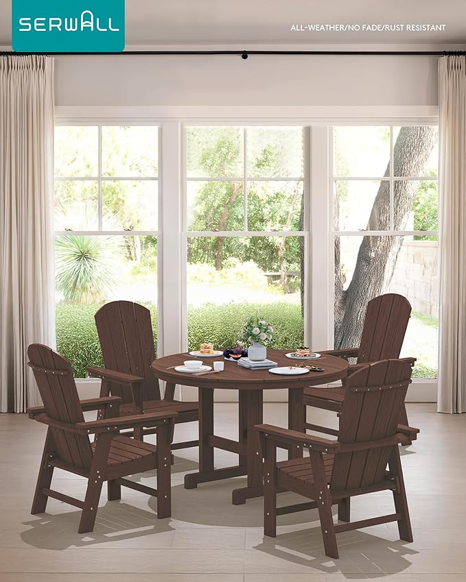 SERWALL Outdoor Adirondack Dining Chair Set of 2, All Weather HDPE Patio Chairs, Coffee