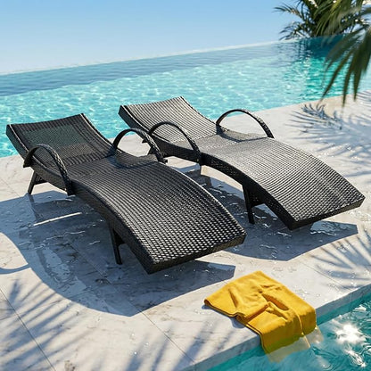 OVENTA Outdoor Wicker Patio Chaise Lounge Chair Set of 6, Dark Brown Rattan Pool Furniture Lounger for Outside Poolside Lounges, Jumbo Co Chaise Lounge Chairs, Wicker Patio Pool Furniture