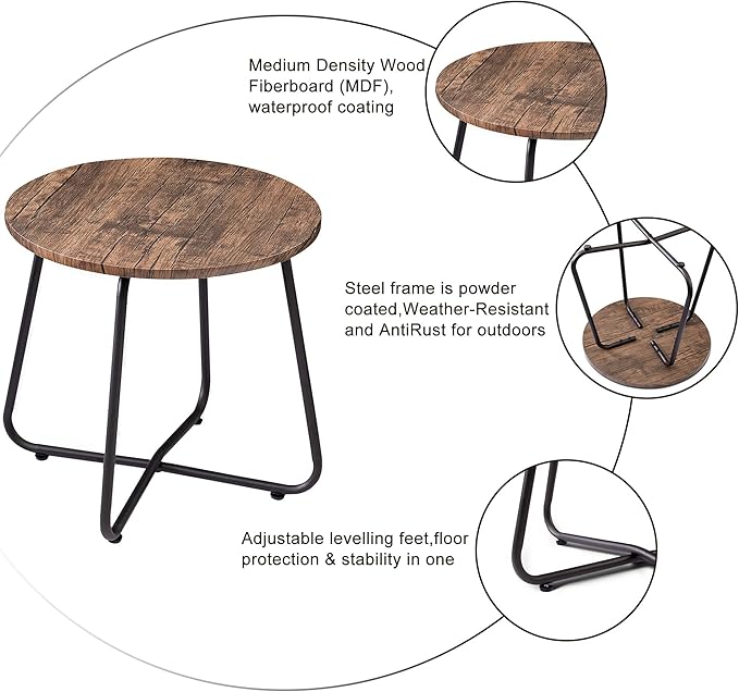 VECELO Patio Outdoor Side Snack Table,Small Round Anti-Rust Metal Style for Garden Balcony,Yard,Living Room