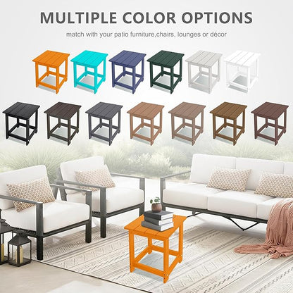 LZRS Adirondack Square Outdoor Side Table for Patio, Pool Composite Patio Table,HDPE End Tables for Backyard,Pool, Indoor Companion, Easy Maintenance & Weather Resistant(Orange)