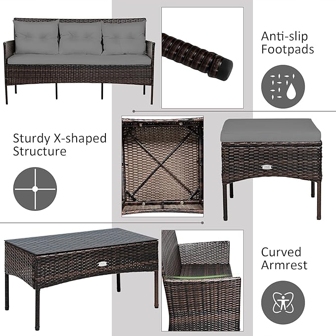 Tangkula 3 Pieces Patio Conversation Set, All Weather Outdoor PE Rattan Wicker Furniture Set with Padded Cushions - Photo 6