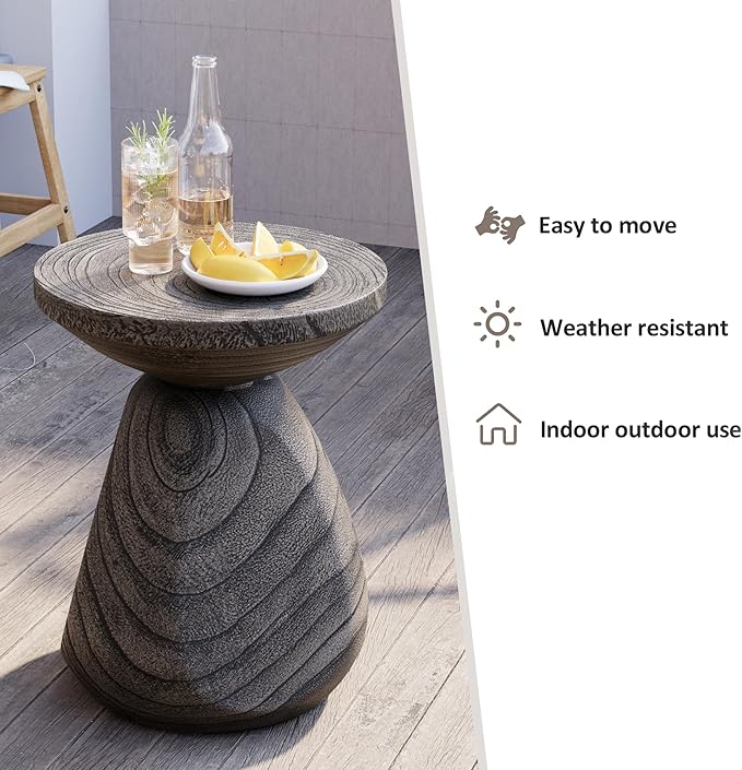 HOMPUS Outdoor Side Table, Lightweight Accent Table Mushroom Shaped, Round End Tables with Concrete Finish, Modern Vintage Mgo Patio Tables, Tree Stump Stool for Indoor Outdoor Use, Grey