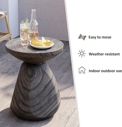 HOMPUS Outdoor Side Table, Lightweight Accent Table Mushroom Shaped, Round End Tables with Concrete Finish, Modern Vintage Mgo Patio Tables, Tree Stump Stool for Indoor Outdoor Use, Grey