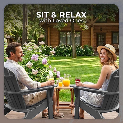 Ecommersify Folding Adirondack Chair with Cup Holder - (Dark Gray) - Heavy Duty Recycled Poly Lumber Folding Chair - Amish Crafted Outdoor Furniture - Made in USA
