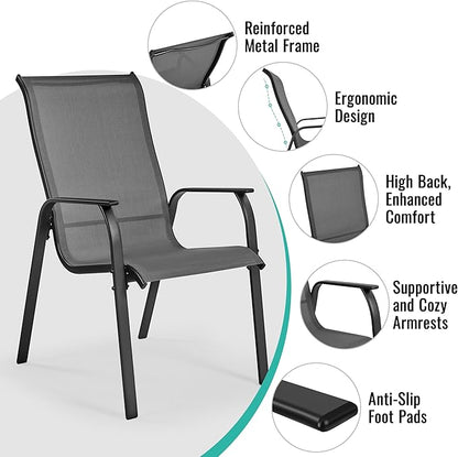 Yaheetech Set of 4 Patio Dining Chairs, Outdoor Stackable Patio Chairs with Backrest/Armrests, All Weather Chairs for Garden/Lawn/Porch/Backyard Pool, Gray