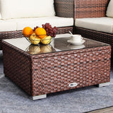 DIMAR GARDEN Outdoor Coffee Table Wicker Patio Side Table with Glass Top, 25.2in Mixed Brown - Photo 1