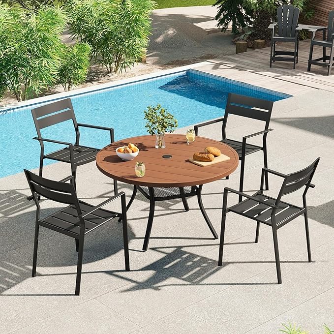 VICLLAX 40.6" Round Metal Outdoor Dining Table for 4, Patio Table with Umbrella Hole and Storage Shelf for Garden, Lawn - Photo 2
