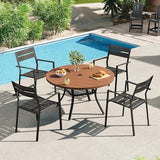 VICLLAX 40.6" Round Metal Outdoor Dining Table for 4, Patio Table with Umbrella Hole and Storage Shelf for Garden, Lawn - Photo 2