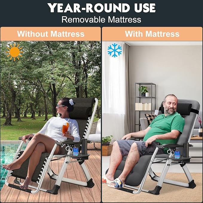 MOPHOTO Zero Gravity Chair, Outdoor Padded Lounge Chair with Side Table, Zero Gravity Recliner Chair, Outdoor Reclining Chair, Sturdy & Comfortable, Supports up to 440lbs