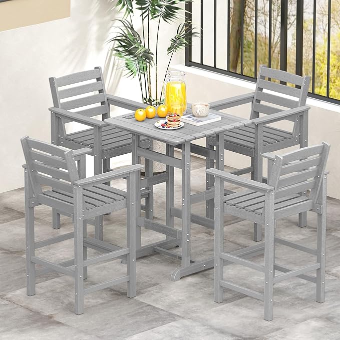 Tangkula Patio Adirondack Chairs Set of 4, HDPE Bar Height Chair with Wide Armrests & Footrest - Photo 2
