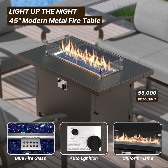 Gotland Aluminum Patio Furniture Set with Fire Pit Table - Photo 6