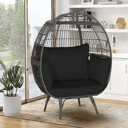 Giantex Oversized Wicker Egg Chair, Outdoor & Indoor Hammock Chair with Thick Cushions, 2-Person PE Rattan Lounge Chair Swing Chair for Patio, Backyard,Porch, 450 LBS Weight Capacity (Black)