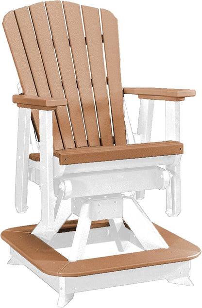 DutchCrafters Slat Fan Back Poly Balcony Adirondack Swivel Glider with Footrest Outdoor Patio Chair (White & Cedar)