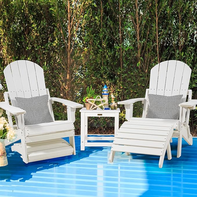 Adirondack Ottoman, Plastic Folding Adirondack Footstool, All Weather Ottoman for Adirondack Chairs, Widely Used for Outdoor, Porch, Patio, Garden, Poolside, Fire Pits - White