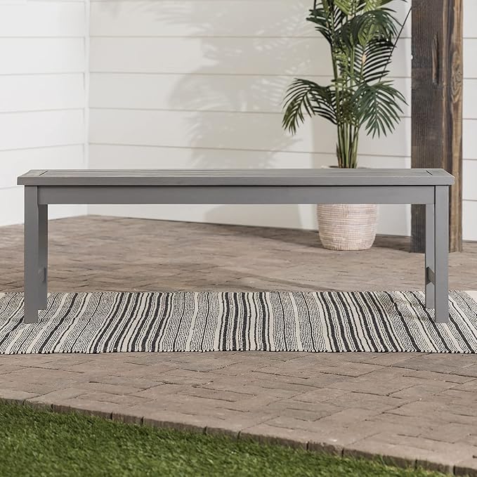 Walker Edison Rendezvous Modern Solid Acacia Wood Slatted Patio Bench, 53 Inch, Grey Wash - Photo 2