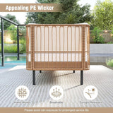 Tangkula Patio Rattan Daybed Set of 2, Boho Outdoor Wicker Lounge Sofa with Seat & Back Cushions - Photo 7