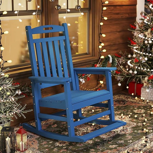 Classic Outdoor Rocking Chair Set of 1, HDPE Patio Rocking Chairs with Slat Back & Wide Armrests - Photo 1