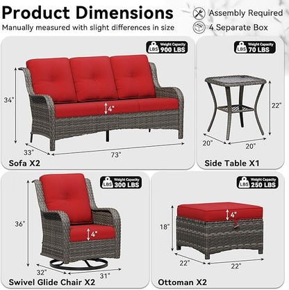 7 Piece Outdoor Wicker Patio Furniture Set, Outdoor Swivel Rocker Patio Chairs Set with Thickened Olefin Cushions, High Back and Deep Seating, Hand-Woven PE Rattan for Porch, Deck
