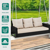 YITAHOME 3-Seats Outdoor Hanging Porch Swing Chair Rattan Black Wicker Patio Swing Chair with Swing Lounge 3 Light - Photo 5