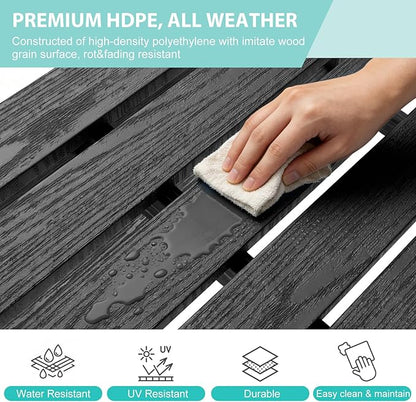 Outdoor Bench with Cup Holder All-Weather HDPE Fade Resistant Garden Bench 660 lbs Bearing 2-Seat Front Porch Furniture for Patio, Backyard,Park (Black)