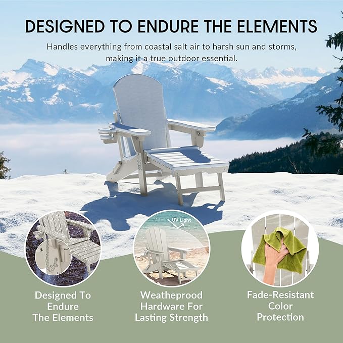 WestinTrends Malibu Folding Adjustable Adirondack Chair with Retractable Ottoman and Cup Holder (Set of 2), Sand